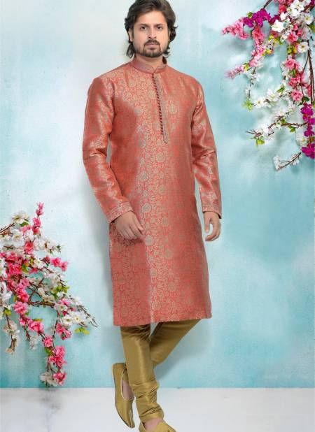Dark Peach Colour New Latest Designer  Party And Function Wear Traditional Jaquard Silk Brocade Kurta Pajama Redymade Collection 1031-8364